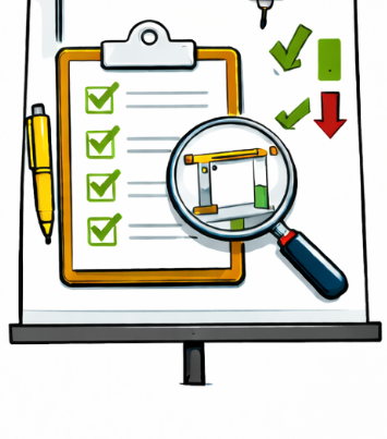 a clipboard with a pen and a magnifying glass